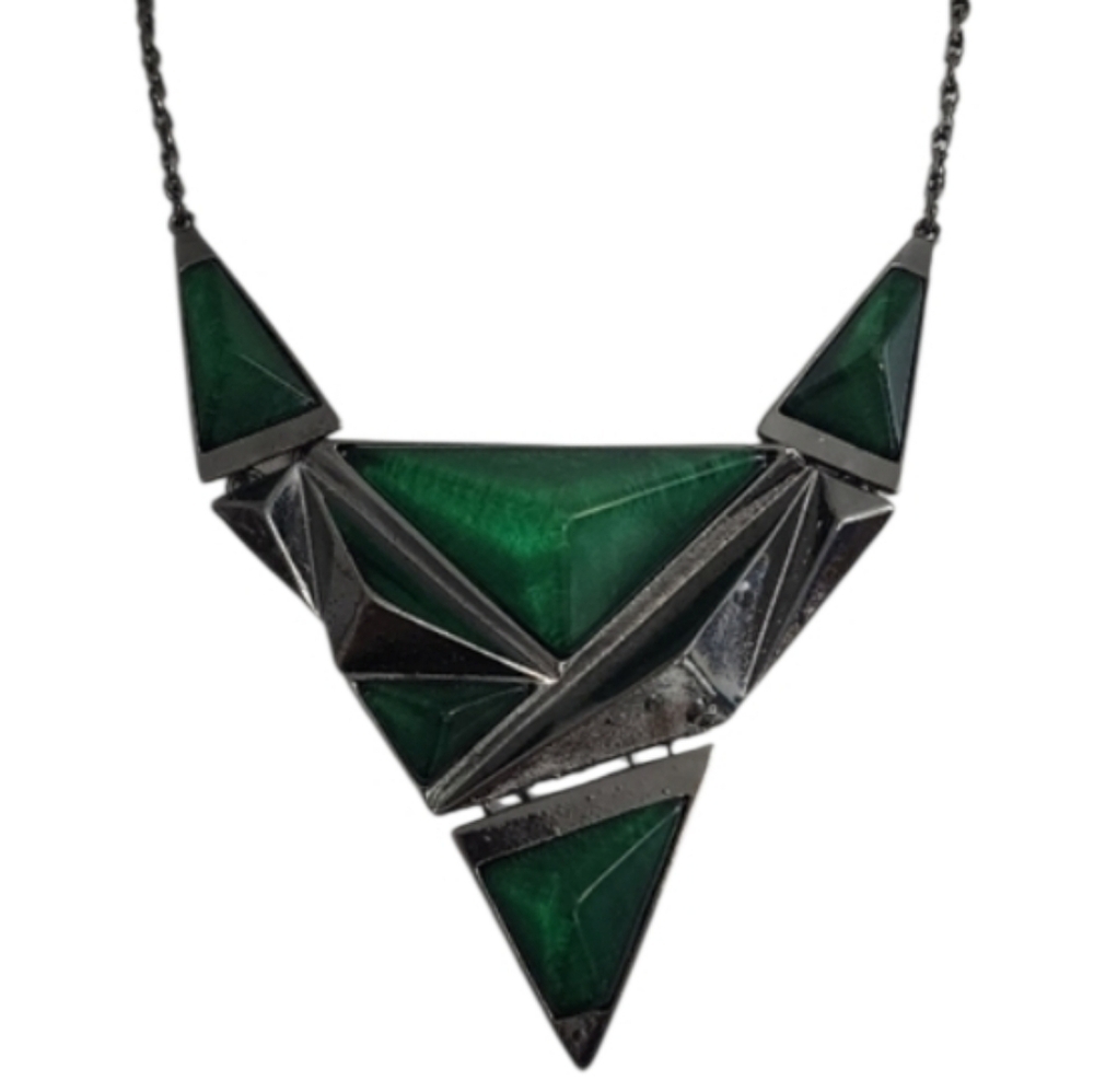 Green and Gunmetal Geometric Necklace